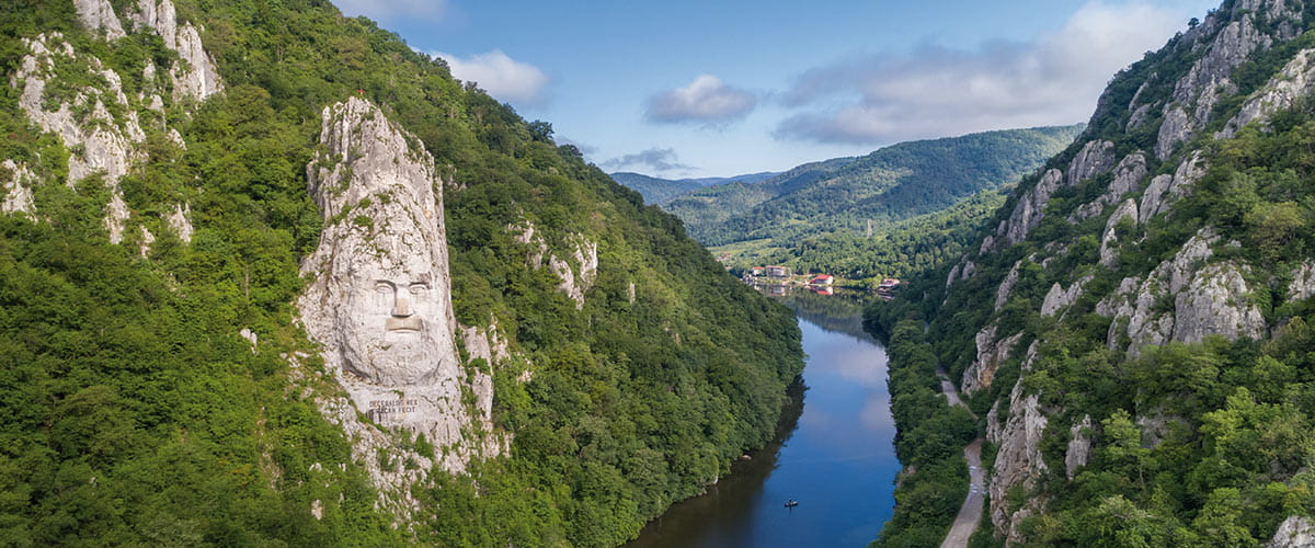 The Decebalus Face carving overlooking the Danube